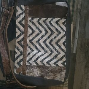 Myra Bag Black Exterior with Cream Printed Interior